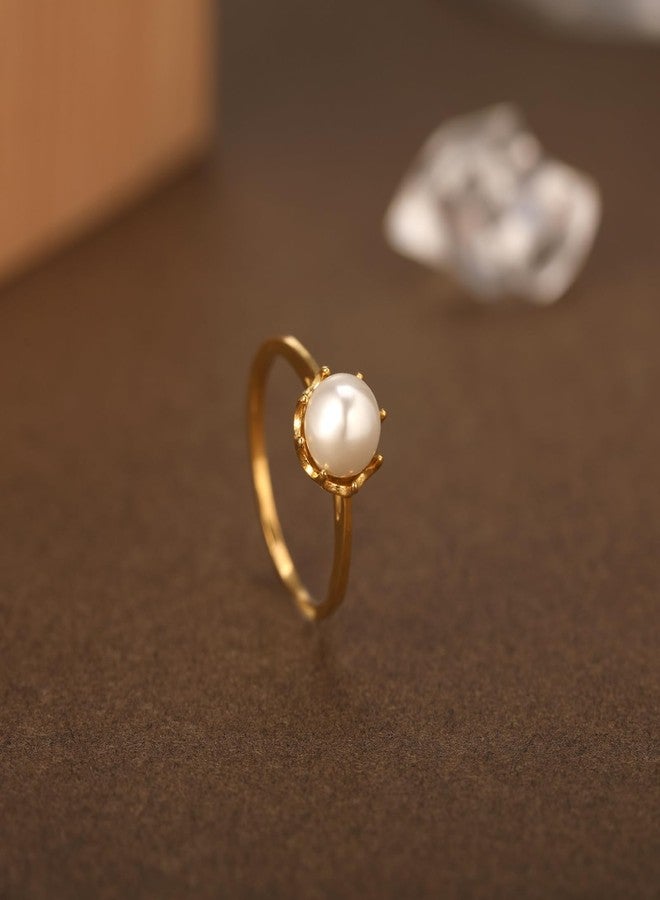 HOSICRON Pearl Ring for Women, 18K Gold Plated Rings for Bride Wedding Engagement Band Birthday Jewelry for Women Fits Sizes 5 to 9 (8) - Image 4